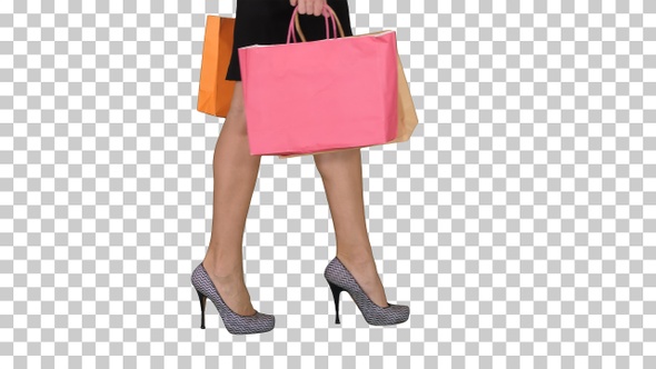 Walking Legs of Shopping Lady with Shopping Bag, Alpha Channel alt