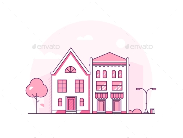 City Architecture - Modern Thin Line Design Style - Buildings Objects