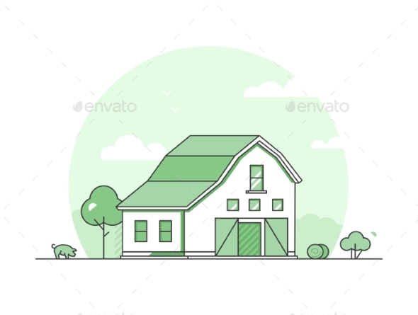 Village - Modern Thin Line Design Style Vector - Buildings Objects
