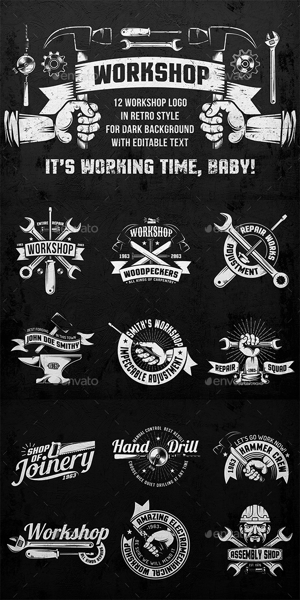 Workshop Emblems On Dark - Miscellaneous Vectors