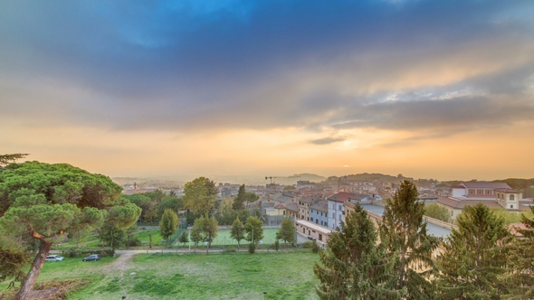 Old Houses and Trees During Sunset in Beautiful Town of Albano Laziale, Italy alt