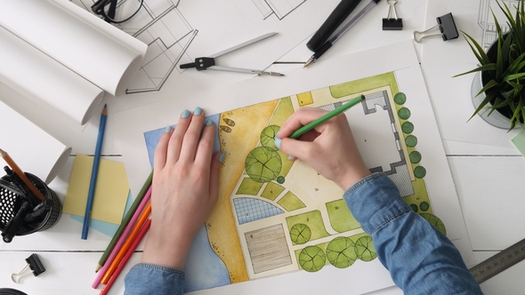 Landscape Architect Working on a Garden Design Plan