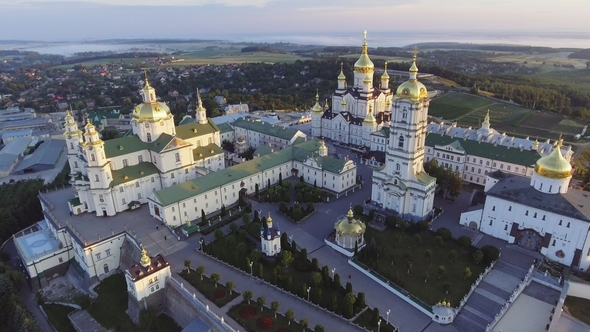 Aerial View of Holy Dormition Pochayiv Lavra, an Orthodox Monastery in Ternopil Oblast of Ukraine