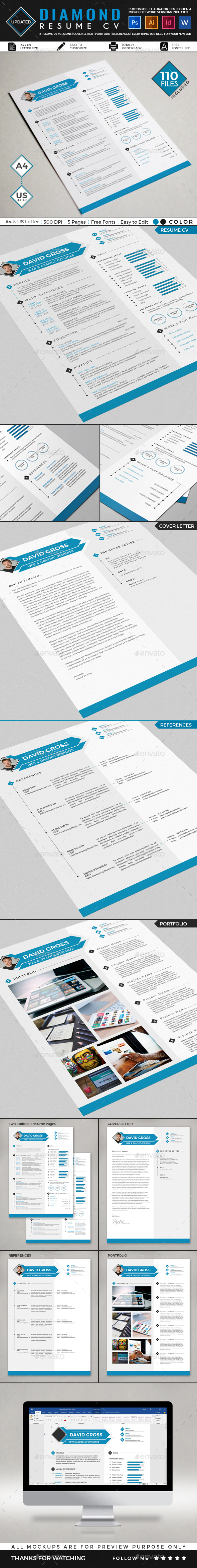Diamond Resume CV Template - Resumes Stationery