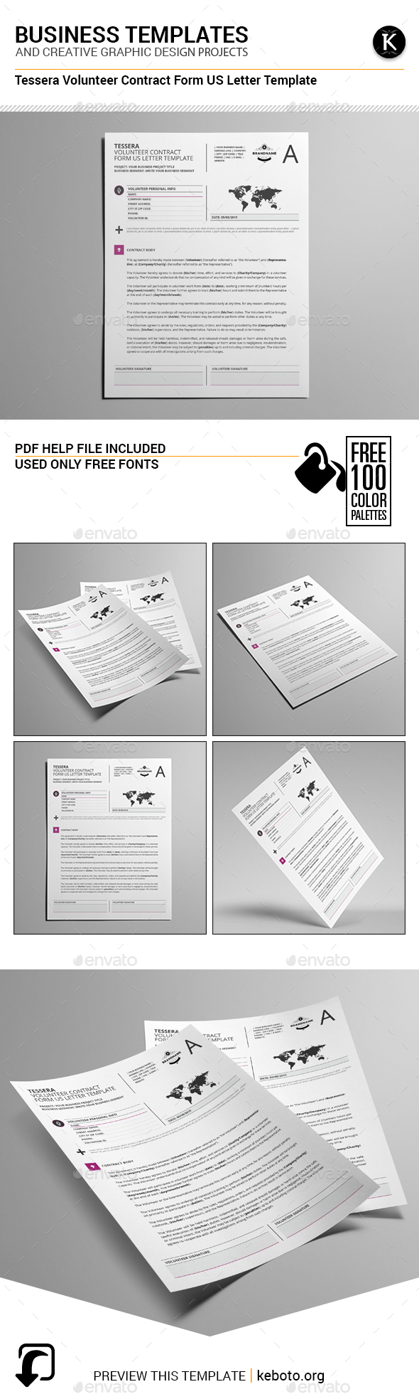 Tessera Volunteer Contract Form US Letter Template - Miscellaneous Print Templates