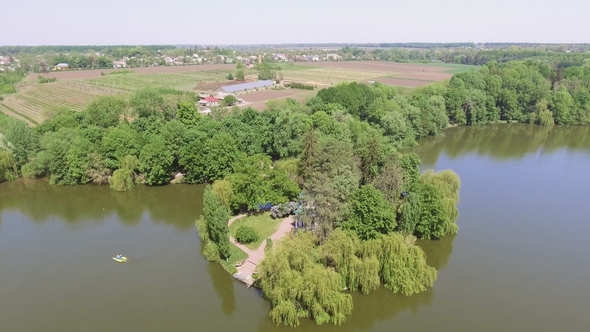 Aerial Panoramic Video From the Drone To the National Dendrological Park Sofiyivka in City Uman