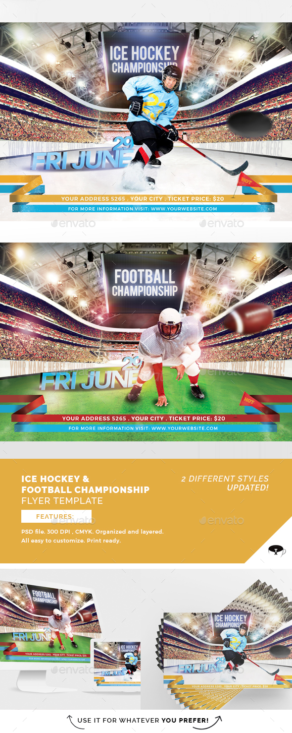 Ice Hockey & Football Championship Flyer Template - Flyers Print Templates