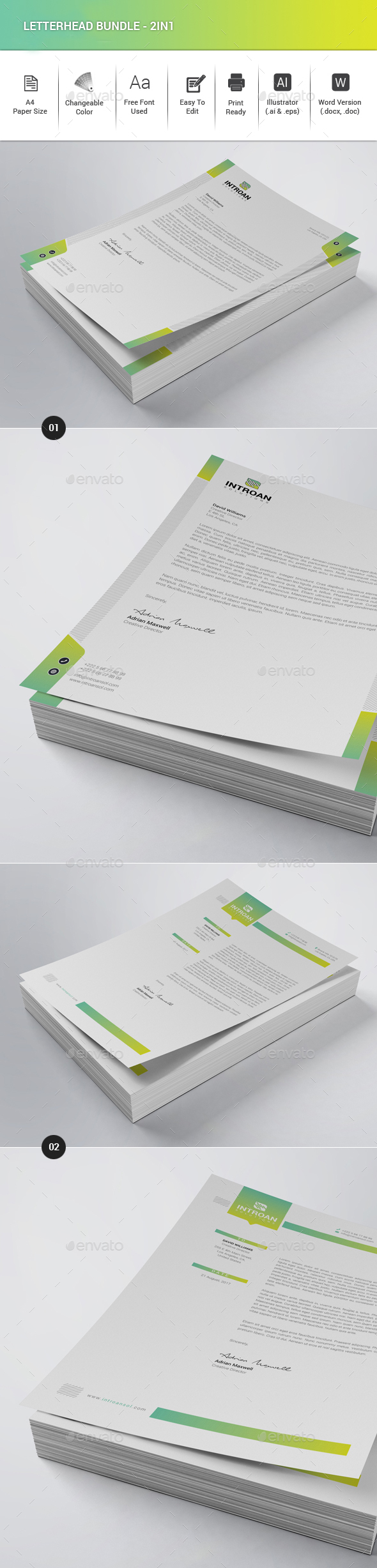 Letterhead Bundle - 2in1 - Stationery Print Templates