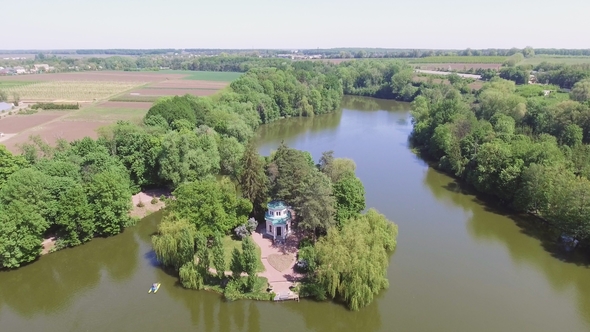 Aerial Panoramic Video From the Drone To the National Dendrological Park Sofiyivka in City Uman