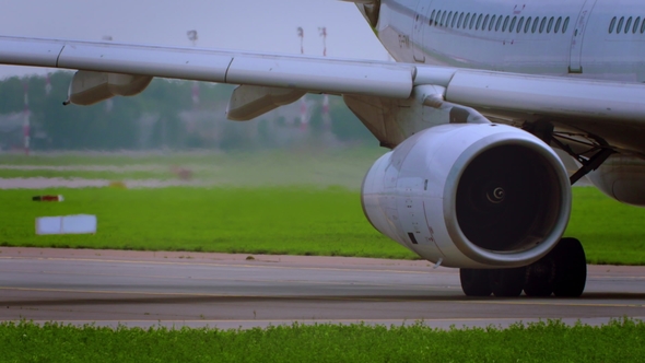 Airplane Get Ready To Take Off. Hot Air From Jet Engine