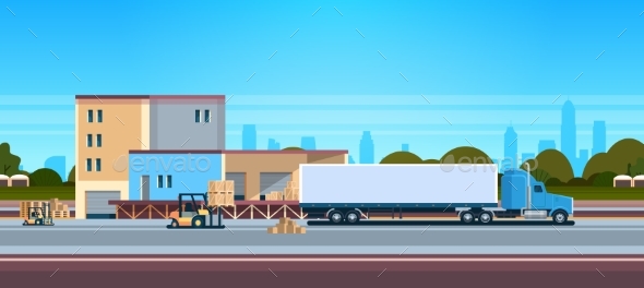Forklift Unloading Loading Semi Trailer Outdoor - Man-made Objects Objects