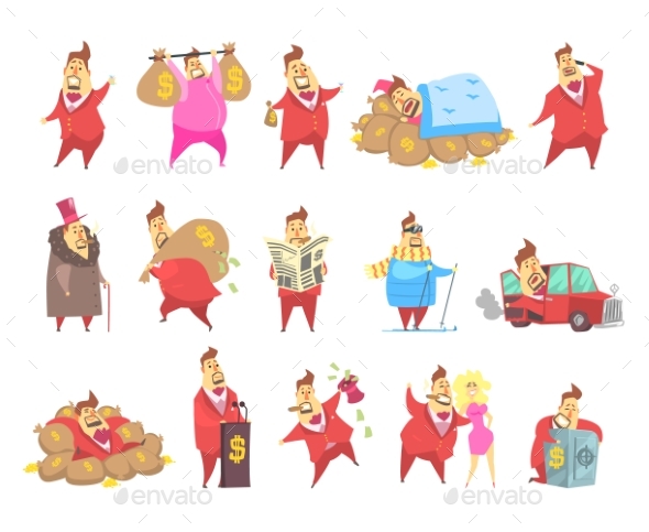 Fat Rich Millionaire Men in Red Suit - People Characters