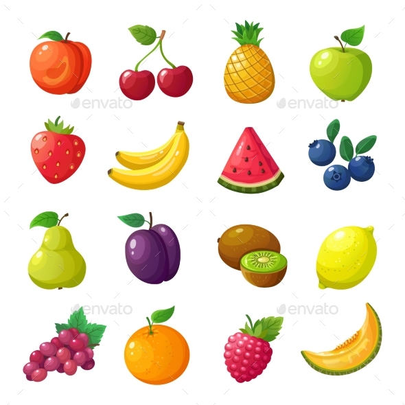 Cartoon Fruits and Berries - Food Objects