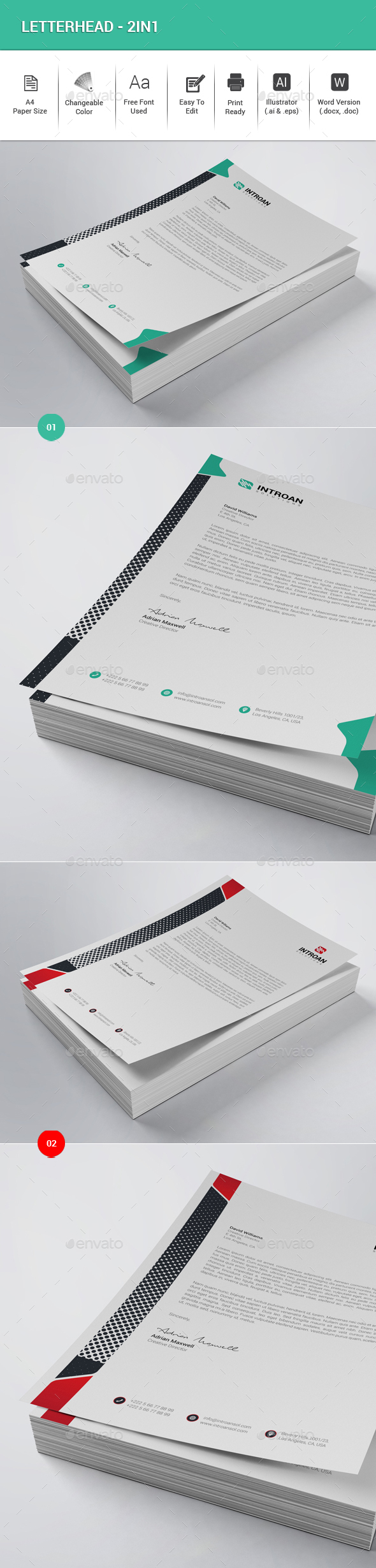 Letterhead Bundle - 2in1 - Stationery Print Templates