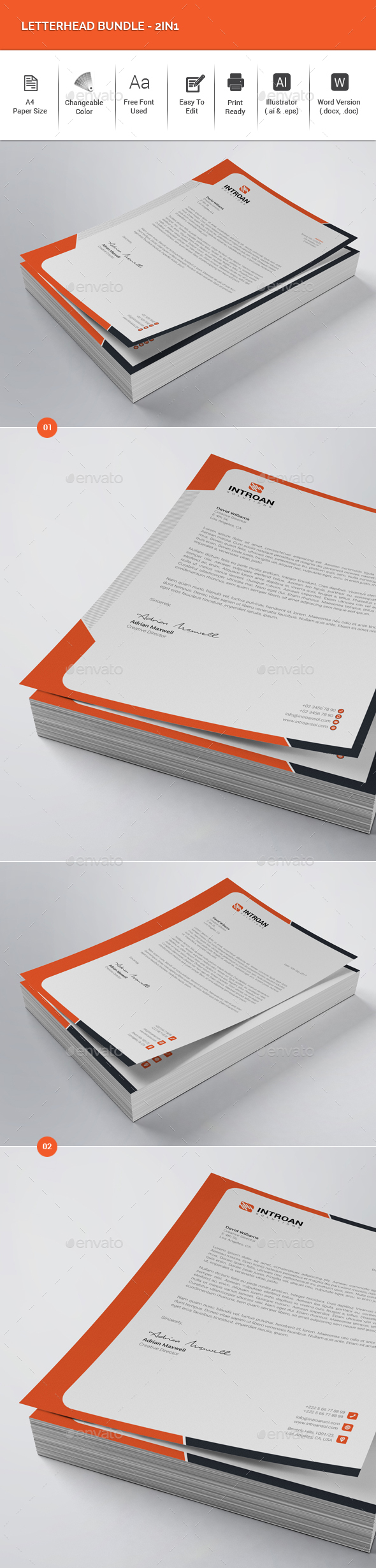Letterhead Bundle - 2in1 - Stationery Print Templates