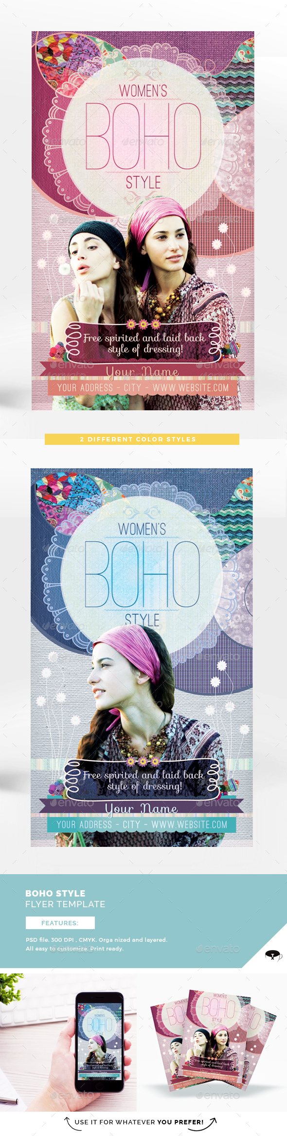 Women´s Boho Style Flyer Template - Clubs & Parties Events