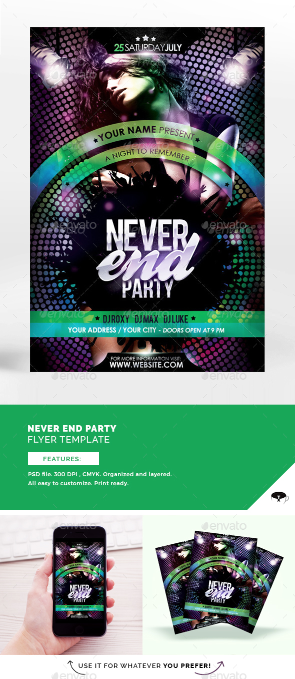 Never End Party Flyer Template - Clubs & Parties Events