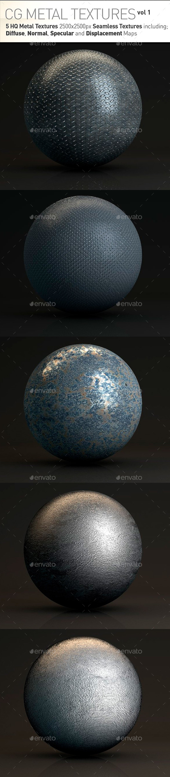 5 Metal Textures for CG Artists Vol 1 - Metal Textures