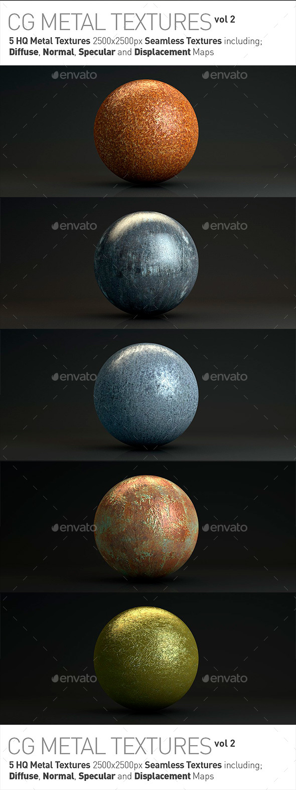 5 Metal Textures for CG Artists Vol 2 - Metal Textures