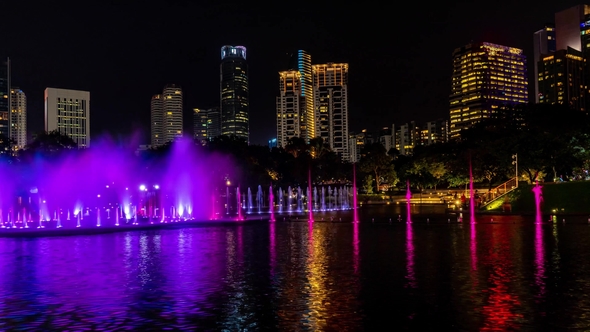 Night Illumination Famous Light Music Fountain Show Panorama Kuala Lumpur Malaysia