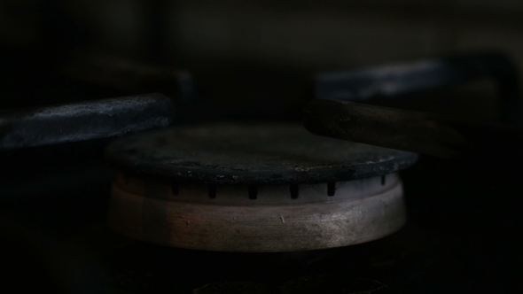 Gas Burning From a Kitchen Gas Stove