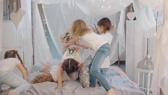 Five Children in the Fight Against with Pillows and Play alt