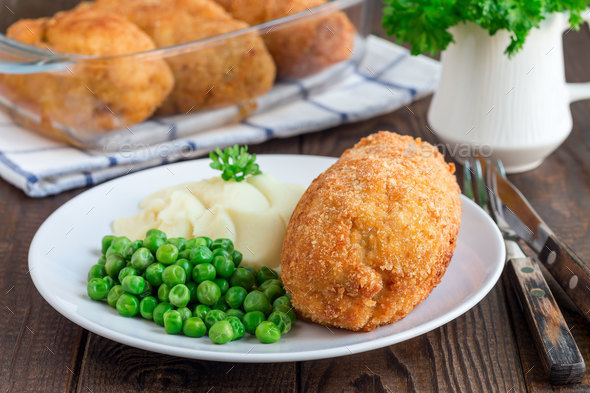 Chicken Kiev, ukrainian cuisine. Chicken cutlets in breadcrumbs - Stock Photo - Images