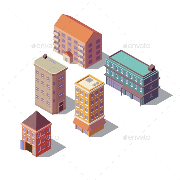 Vector Isometric Set of Residential Buildings - Buildings Objects
