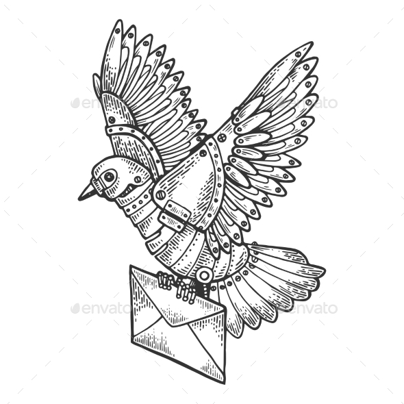 Mechanical Mail Pigeon Bird Animal Engraving - Miscellaneous Vectors