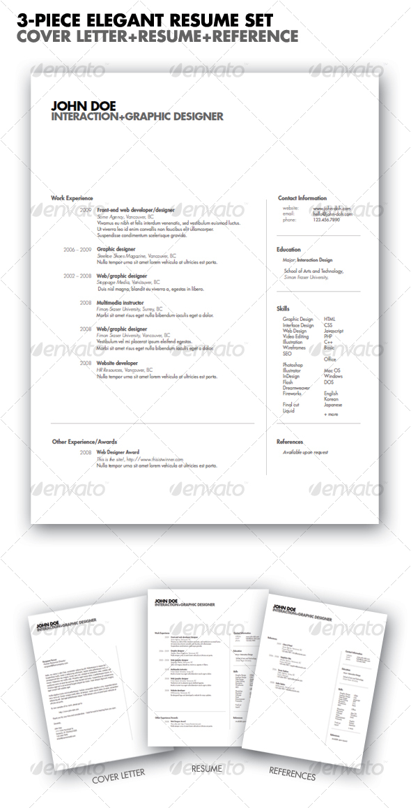 3-piece Elegant Resume set - Resumes Stationery