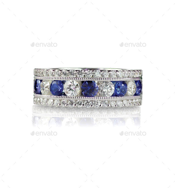 Sapphire and diamond wedding anniversary band ring