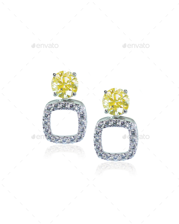 Yellow diamond citrine topaz stud earrings pair Stock Photo by fruitcocktail