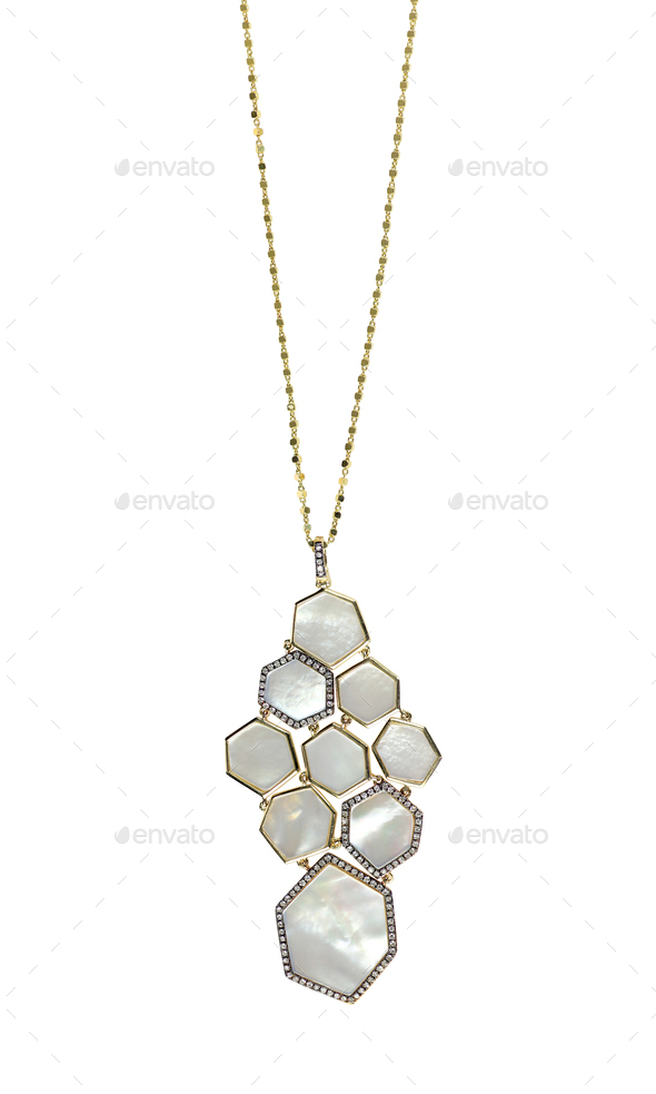 White Mother of pearl shell pendant necklace on chain. Fine jewelry