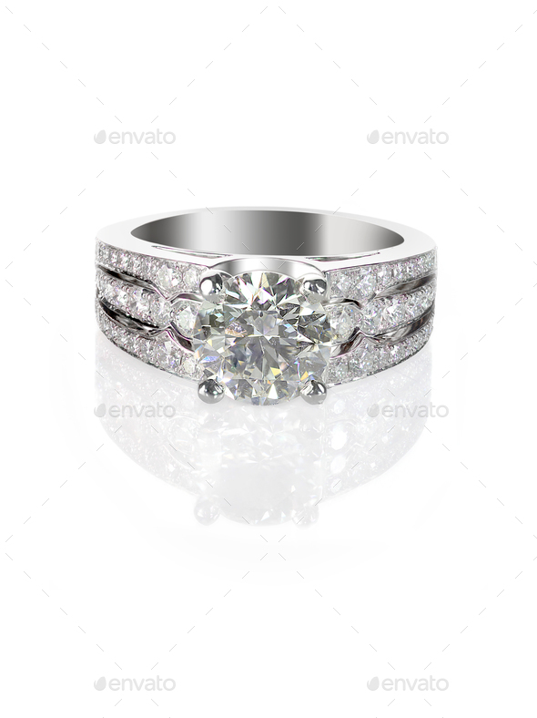 engagement ring round brilliiant Diamond Wedding band solitaire - Stock Photo - Images