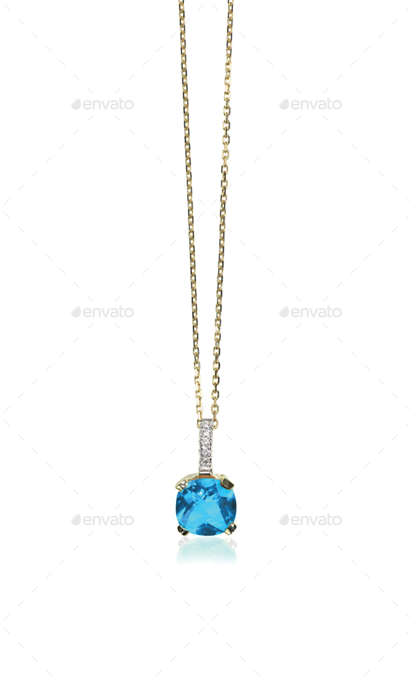 Blue topaz aquamarine diamond necklace with chain