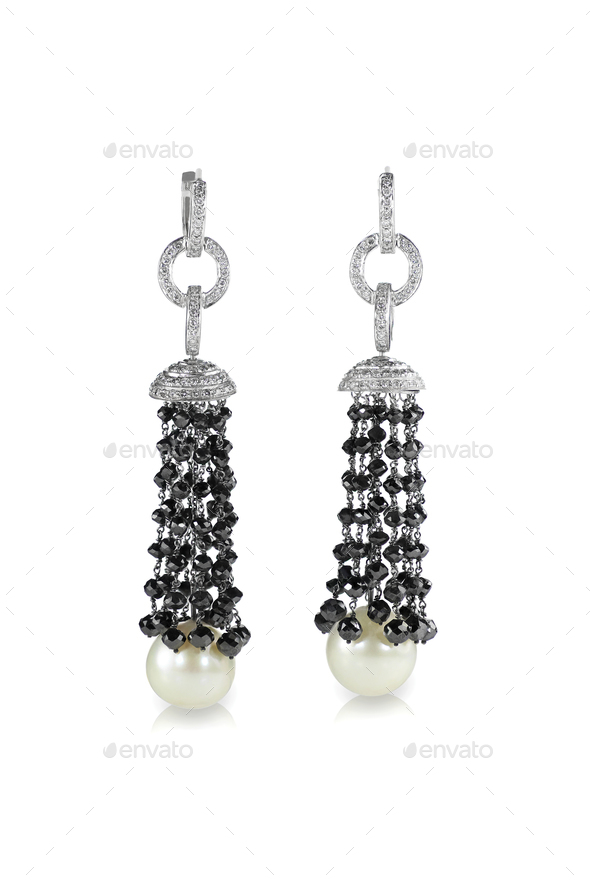 Black Onyx and diamond pierced earrings