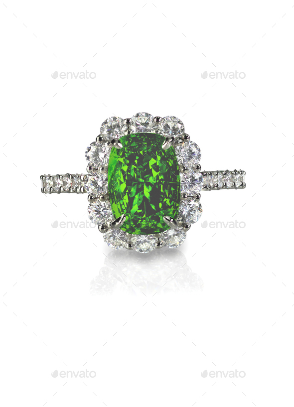 Green Emerald diamond halo engagment cocktail ring