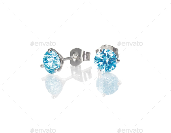 Blue diamond stud earrings topaz round brilliant