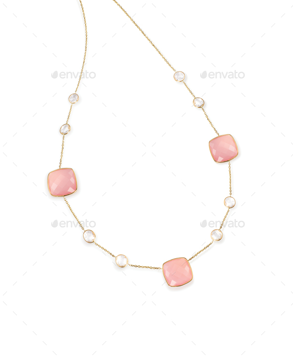 Pink Gemstone diamond necklace with chain