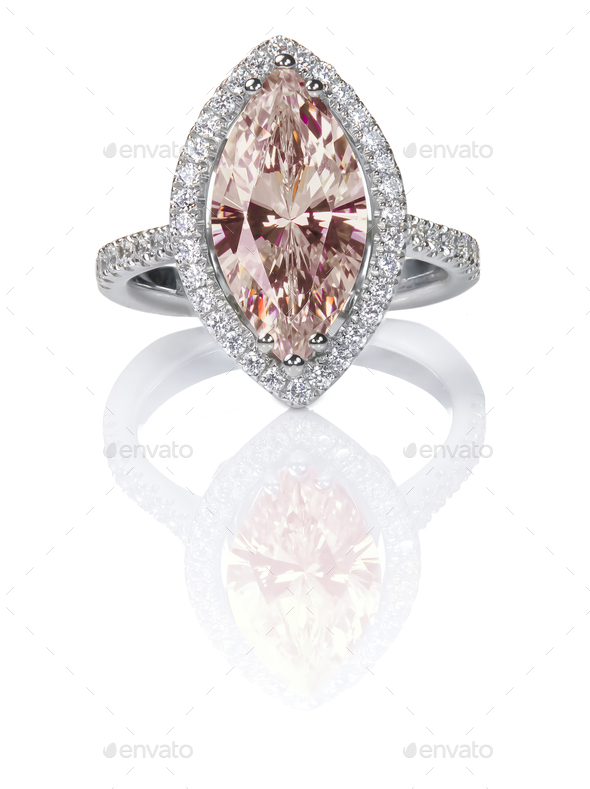 Peach Pink Morganite Beautiful Diamond Engagement ring. Gemstone Marquise cut