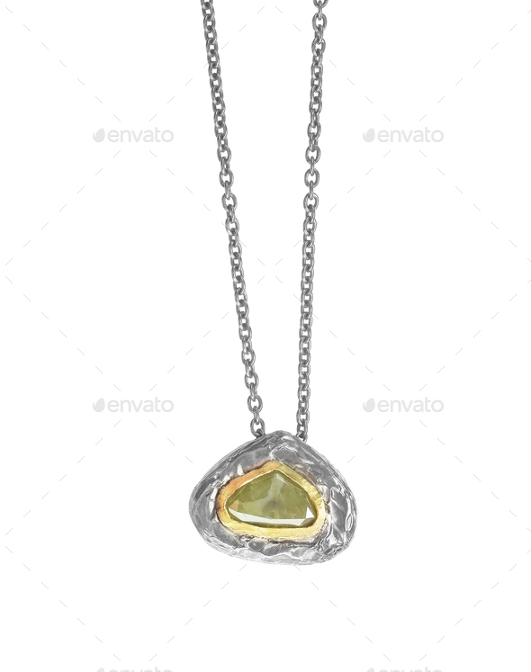 Raw Diamond Gemstone Brown Pendant Necklace.
