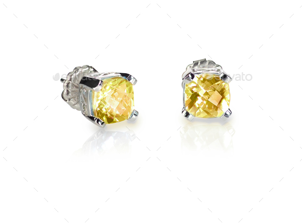 Yellow diamond citrine topaz stud earrings pair