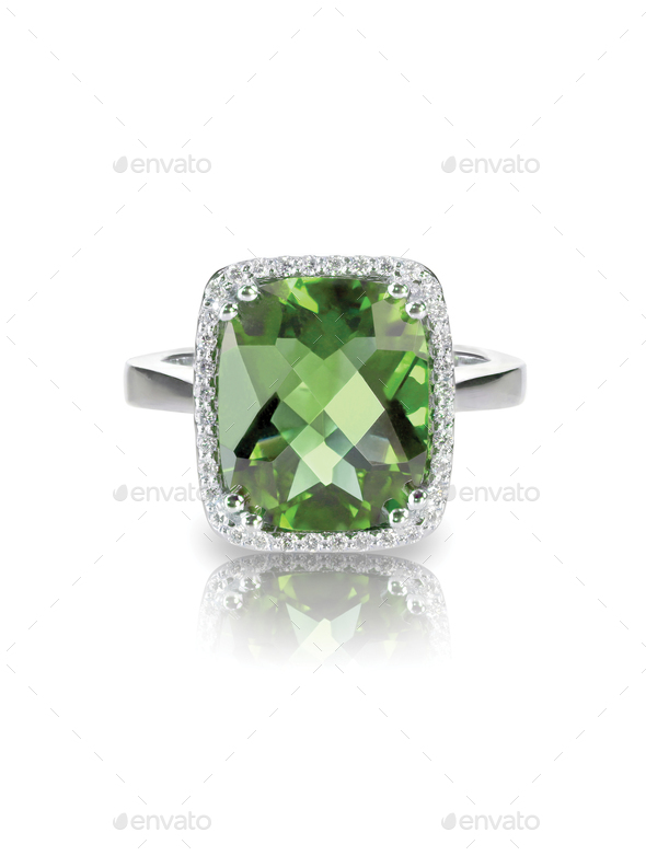 Green Emerald diamond halo engagement cocktail ring