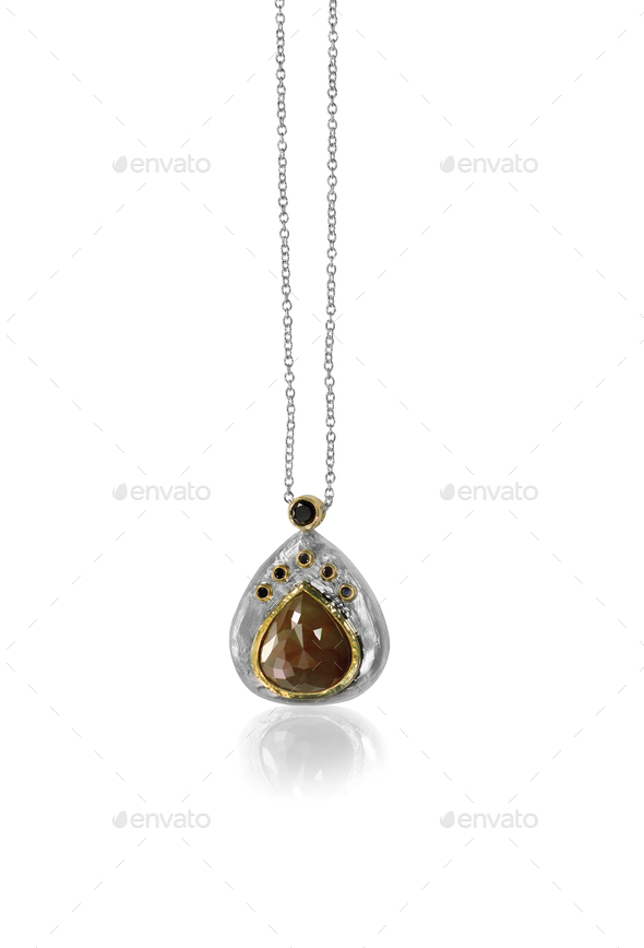 Raw Diamond Gemstone Brown Pendant Necklace.