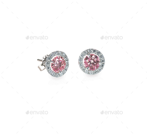 pink diamond halo earrings