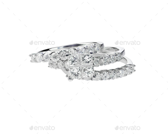 Diamond solitaire engagement wedding ring set - Stock Photo - Images