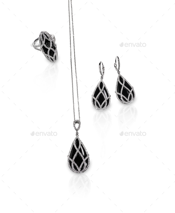 Group of diamond black onyx jewelry