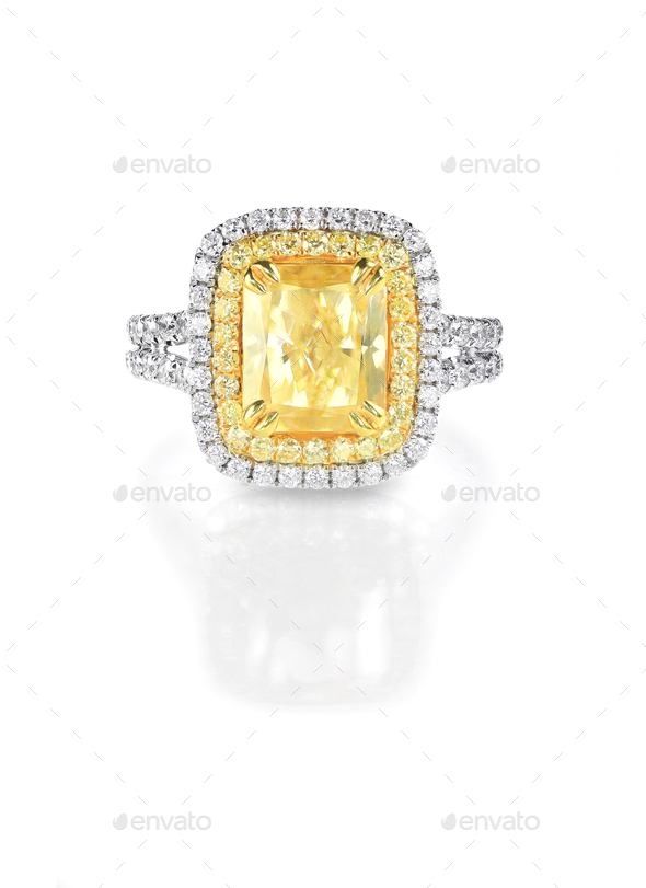 Yellow Canary Diamond Large Engagment Ring in Halo Setting