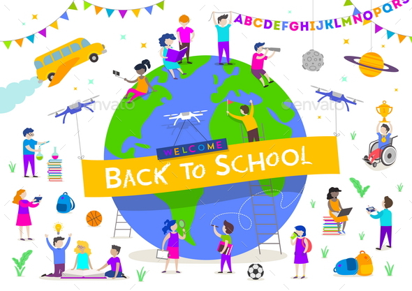 Back to School Vector Illustration - People Characters