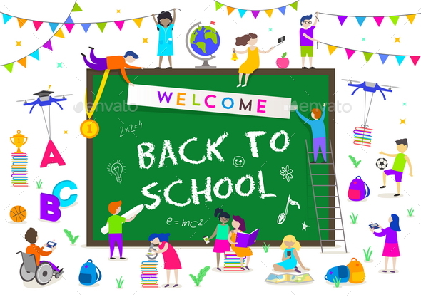 Back to School Vector Illustration - People Characters
